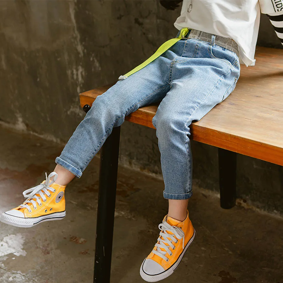 Джинсы для больших девочек однотонные джинсы детские узкие джинсовые штаны