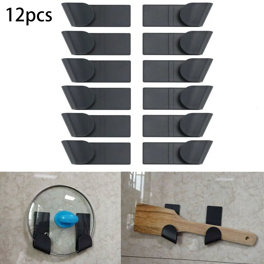 12pcs Pot Lid Holder Wall-Mounted Hanging Rack Kitchen Organizer ABS Spoon Pan Cover Shelf Kitchen Accessories Storage Rack