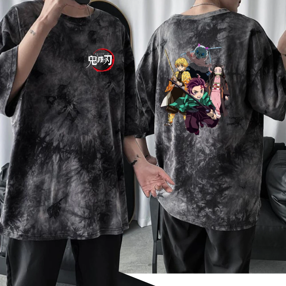 

Anime Tie Dye T-shirt Demon Slayer Short Sleeve Round Neck Unisex