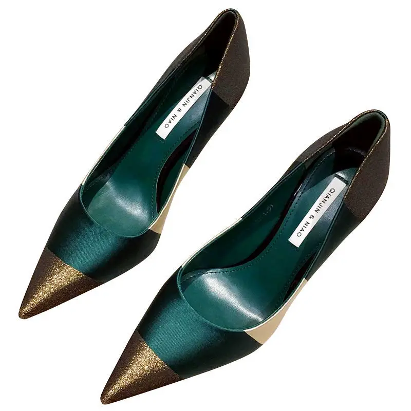

2021 Spring Fashion Sexy High Heels,Women Pumps,Pointed toe,Office Lady Working Shoes,French Style,Female Footware,Black,GREEN
