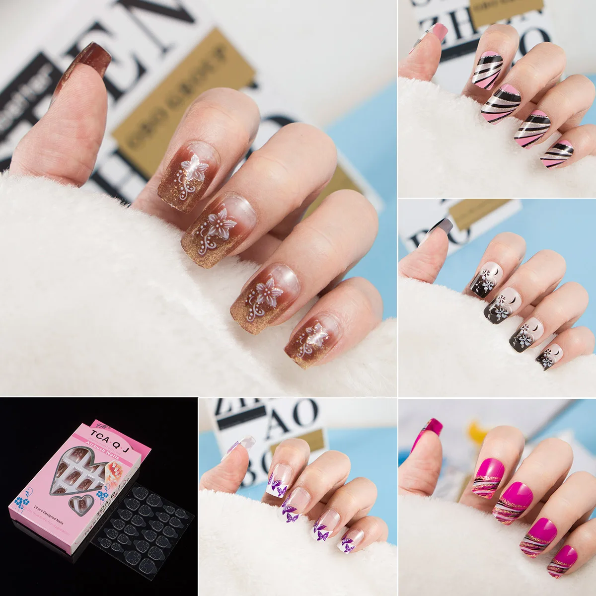 24 шт./компл. Модные Акриловые накладные ногти полное покрытие 10 размеров дизайн