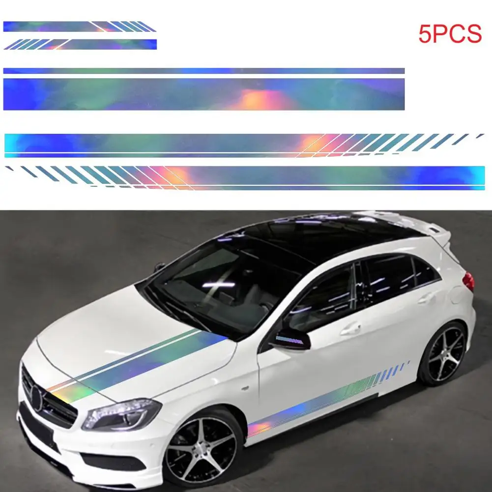 

5pcs Car Side Body Sports Racing Long Stripe Car Stickers PVC General Car Sticker DIY Car Fashion Decorative Strip Stickers