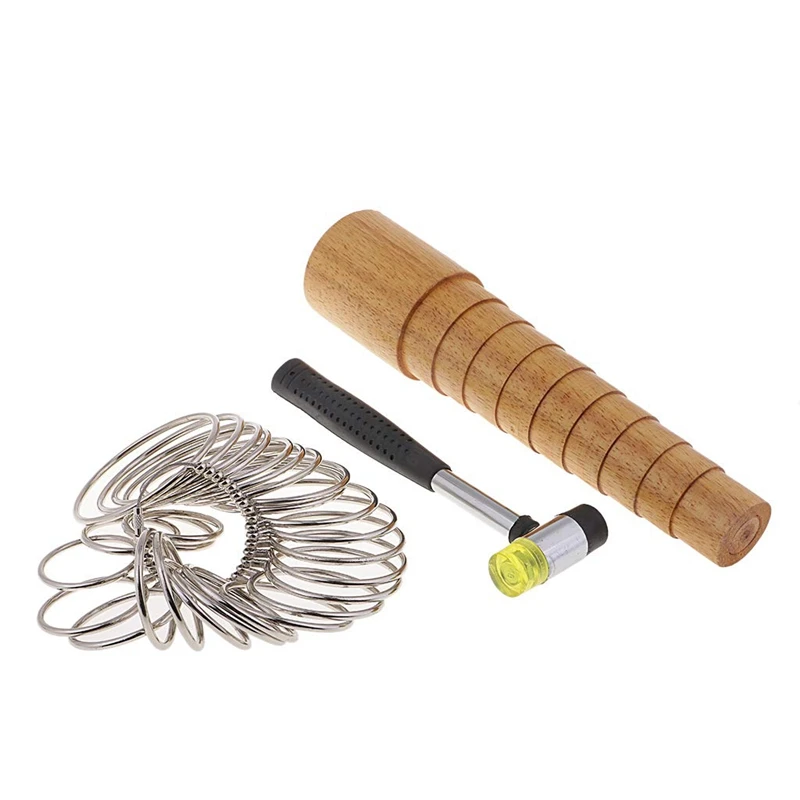 3 Pieces/Set Wood Step Bracelets Mandrel Sizer + Metal Ring Sizers Hammer For Adjust Gauge Measure Bangle Sizing Jewelry Makin |