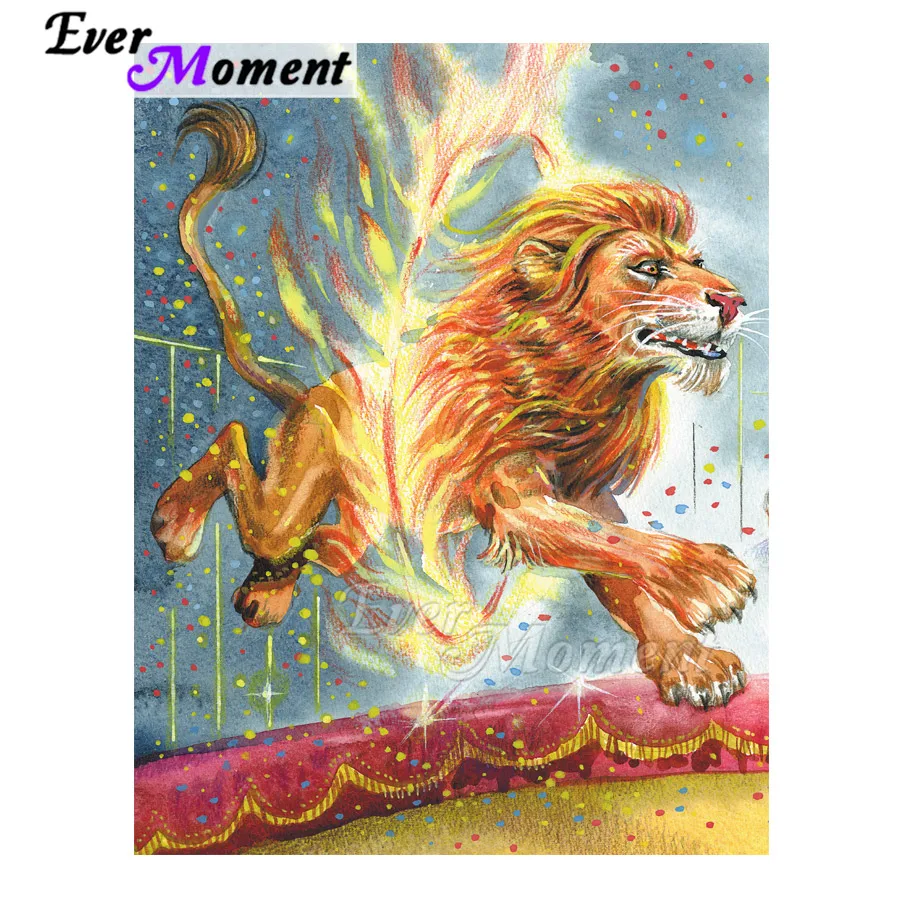 Когда либо в настоящий момент Алмазная картина льва кольцо огня Цирк Картина
