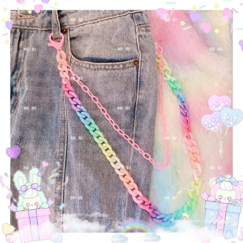

Candy Color Double Layer Keychain Pants Chain For Women Trendy Hip hop Hollow Heart Pants Chain Waist Hanging Jewelry