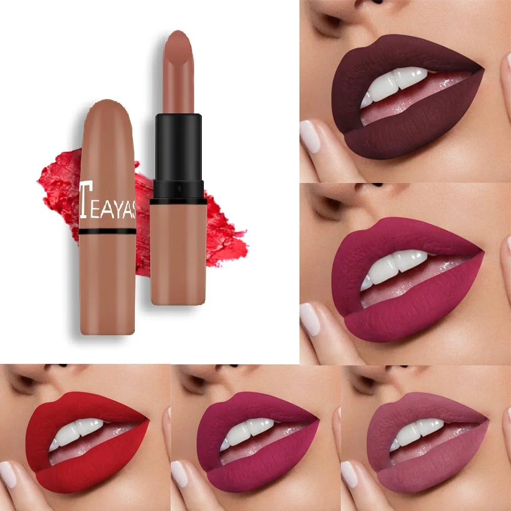 

12 Color Sexy Red Lips Matte Velvet Lipstick Pencil Cosmetic Long Lasting Lip Tint Pigment Makeup Nude Brown Matte Lip Stick
