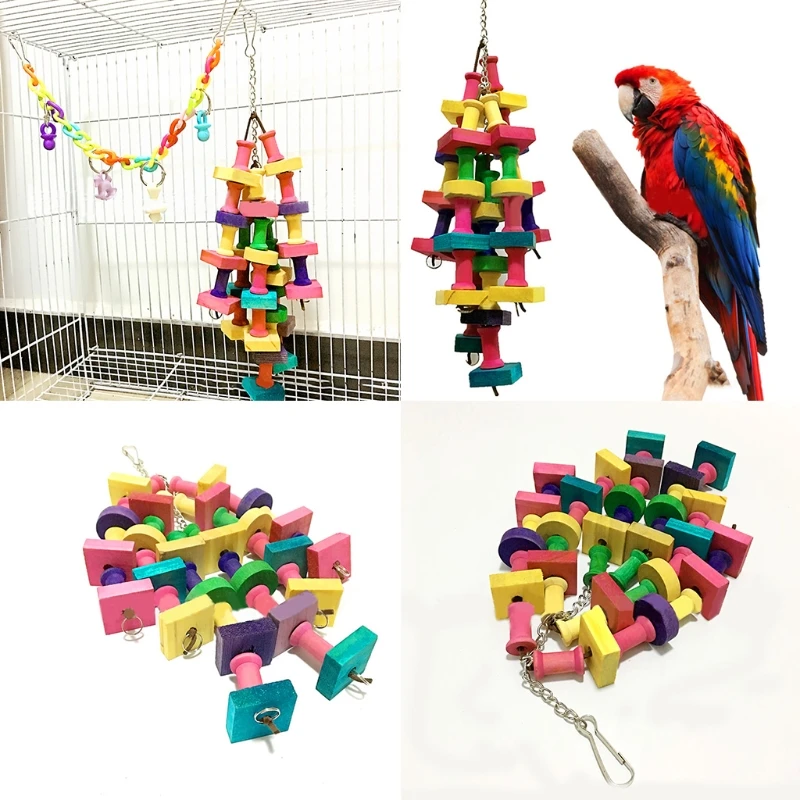 

Colorful Building Blocks Parrot Biting Swing Pet Birds Climbing Bite Pull String Toy Hanging Cage Decoration Grinding