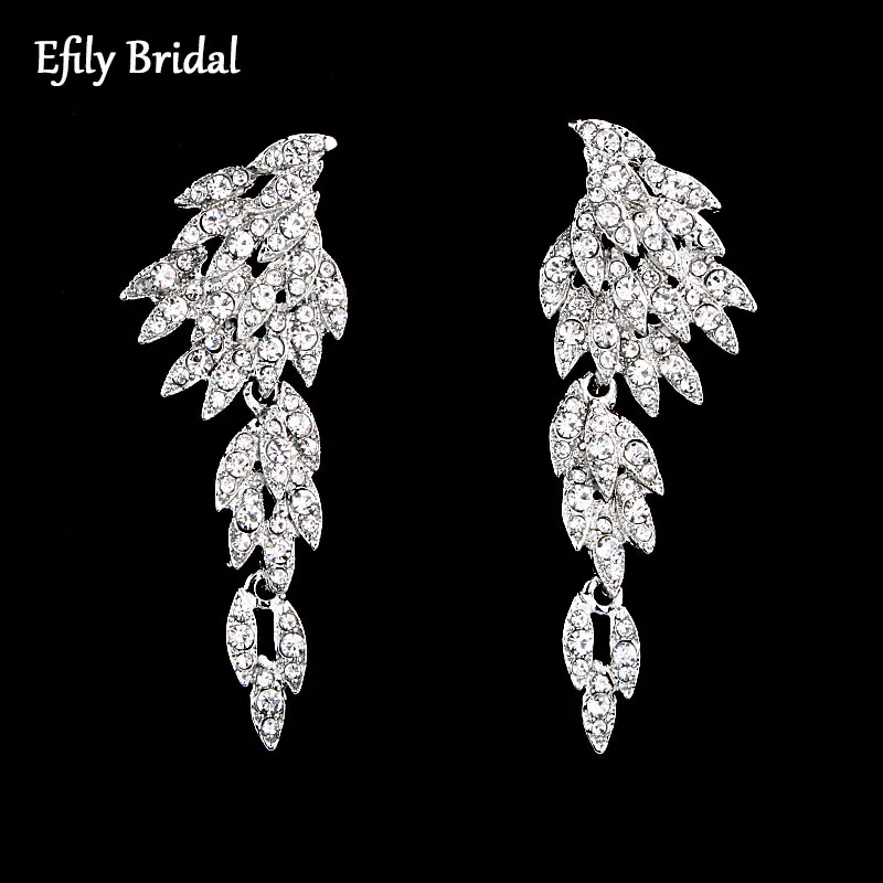 

Efily Rhinestone Angel Wings Earrings for Women Silver Color Crystal Bridal Wedding Drop Earring Dangle Prom Bride Jewelry Gift