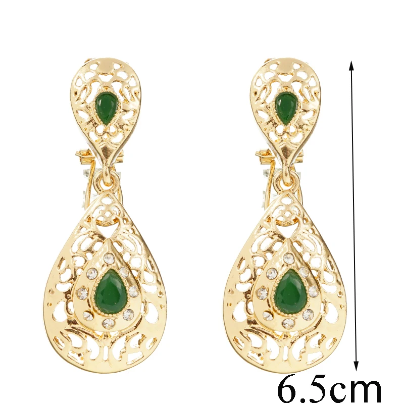 Тренд капли воды серьги белого золота красные и зеленые стразы для женщин