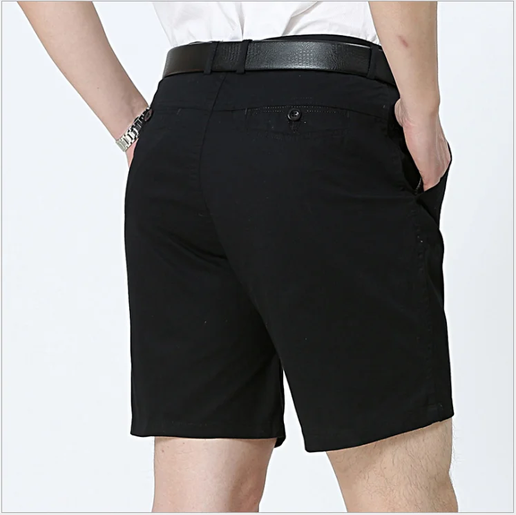

Loldeal Men Shorts Fashion Solid Color Mixed Cotton Straight Slim Business Casual