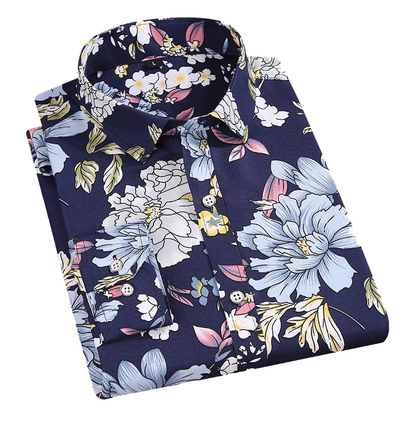 Мужская рубашка с длинным рукавом повседневная мягкая в клетку цветочным