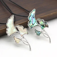 fashion women necklace high quality natural abalone shell leaf shape alloy pendant necklace for lady charm love jewelry gift