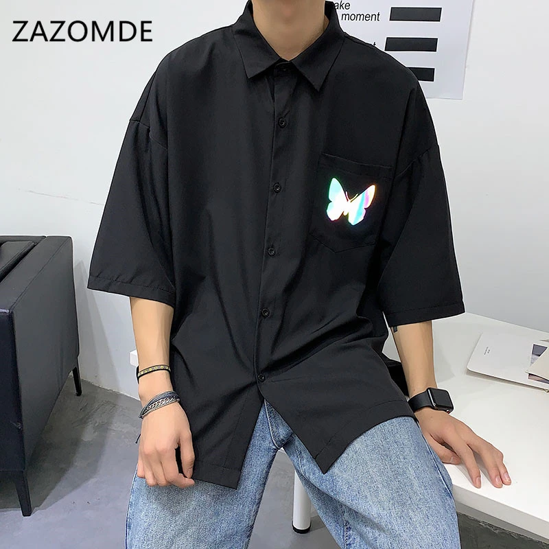 Мужские летние светоотражающие рубашки ZAZOMDR с принтом бабочки 2020 Мужская Уличная