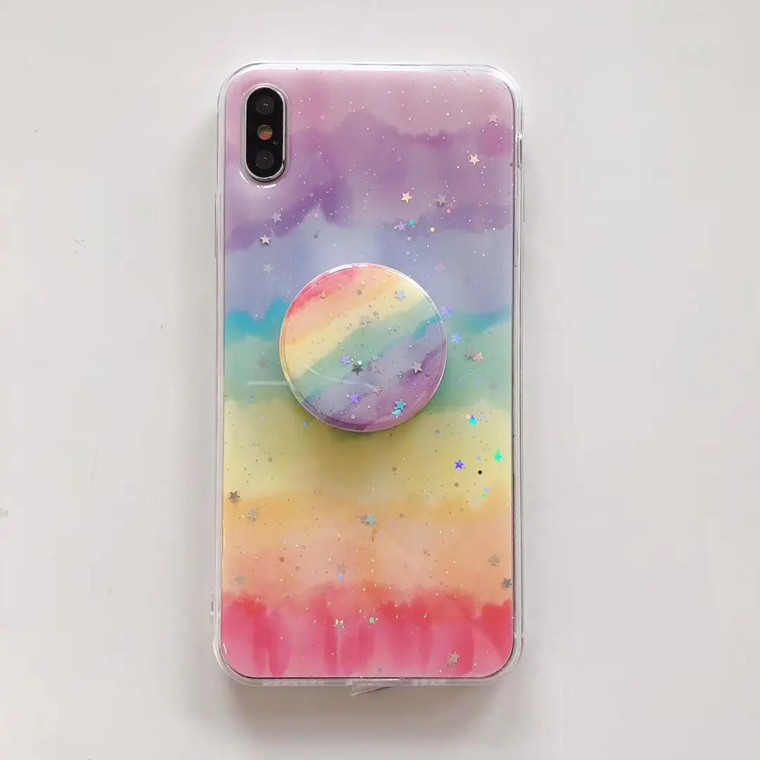 Радужный градиентный Прозрачный чехол для телефона через плечо для iphone 11Pro max чехол для iphone XS MAX чехол X XR 6 S 7 8 plus чехол на ремне - Цвет: case with stand 1