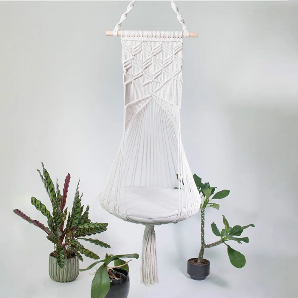 

Macrame Cat Swing Bed Pet Hanging Beds Tassel Cats Toy Handwoven Cotton Rope Hanging Basket Tapestry Home Decor Pet Cat Hammack