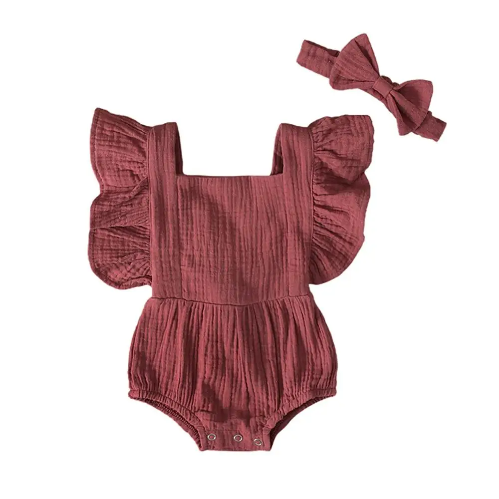 

Newborn Baby Girls Cute Solid One-Pieces + Headband