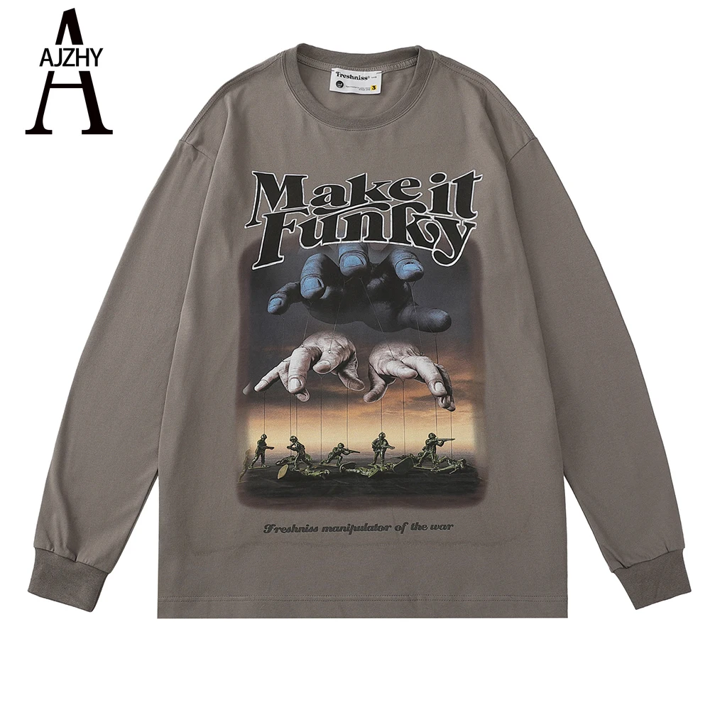 

Футболка мужская оверсайз с длинным рукавом, уличная одежда в стиле хип-хоп, свободная хлопковая рубашка в стиле Харадзюку, топ с графически...