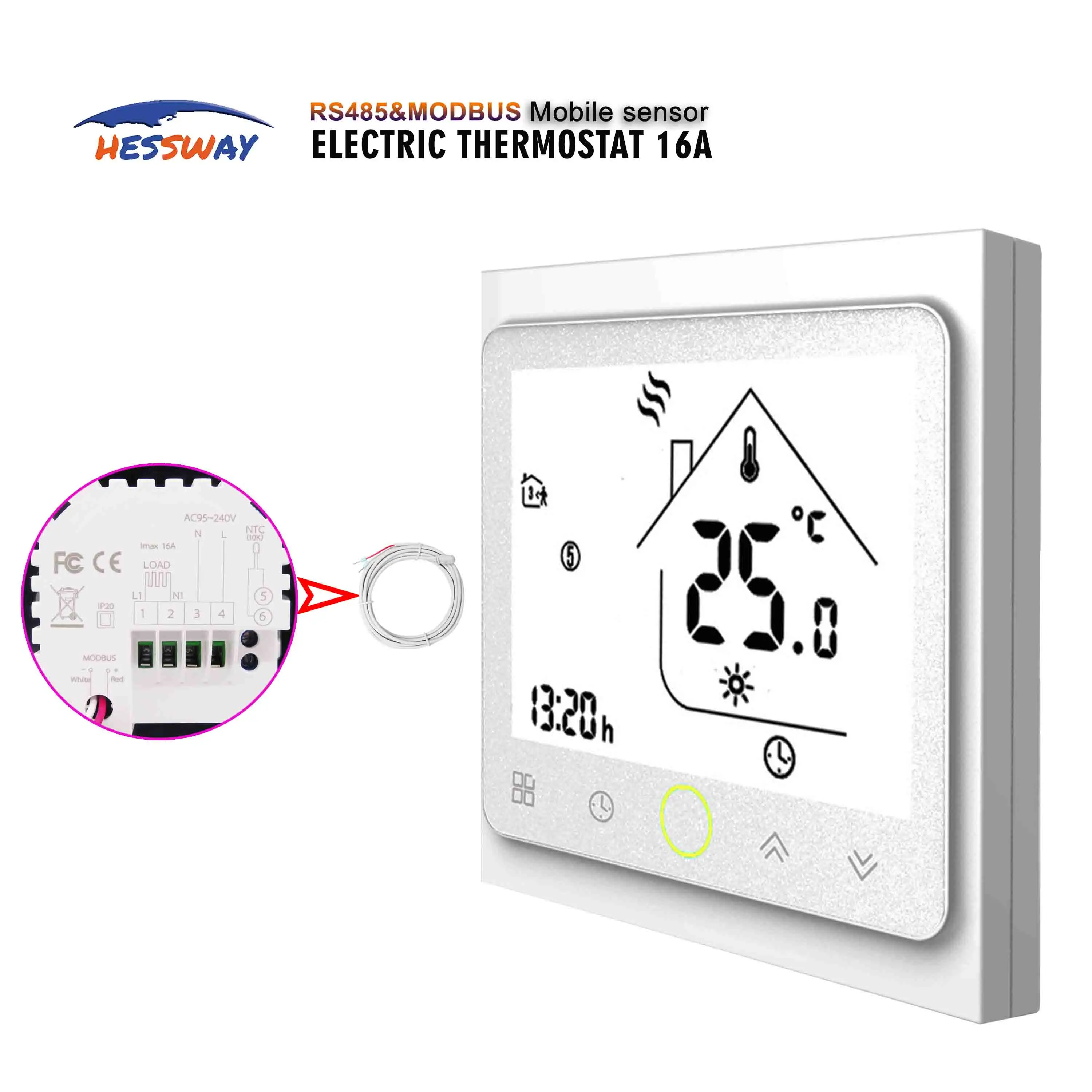 Еженедельный программируемый термостат для подогрева пола rs485 и modbus