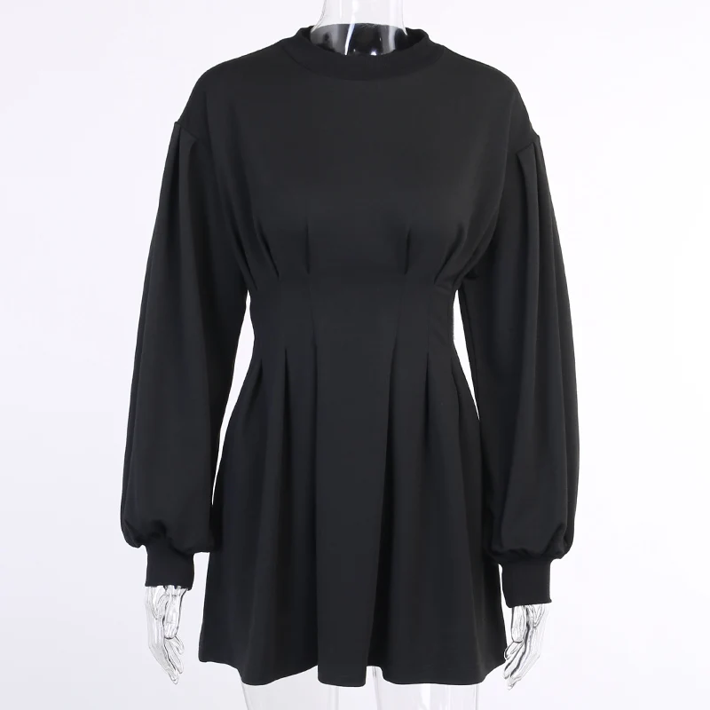 

Zoulv 2021 Spring Solid Color A-line Dresses Women Hight Waist Long Lantern Sleeve Mini Party Casual Slim Waist Sexy Dresses