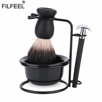 men beard shaving set 3 in 1 safe razor brush bowl stand holder razor mustache shaving tools for mens wholesale