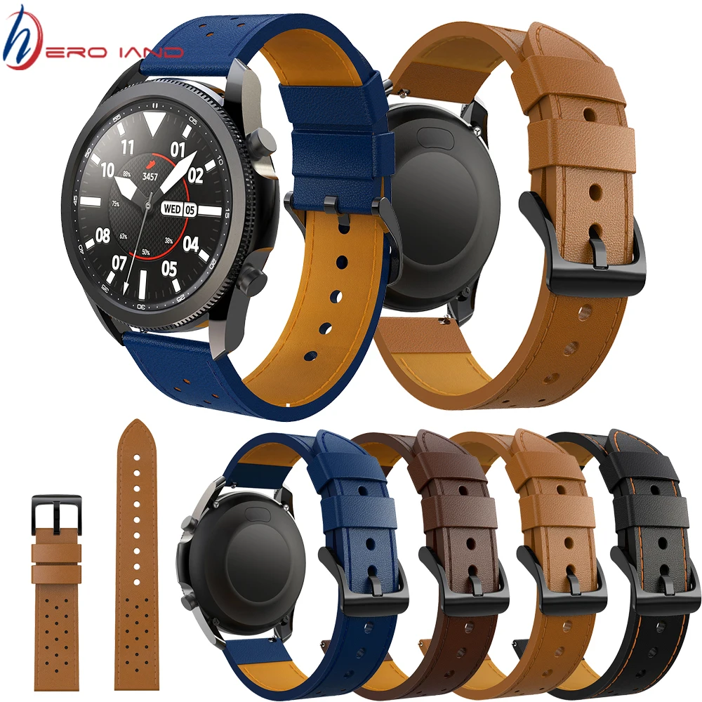

Genuine Leather 22MM Strap Watchbands For Samsung Watch 3 45mm Galaxy Watch 46mm Gear S3 Smart Band For Huawei GT2 46mm Bracelet