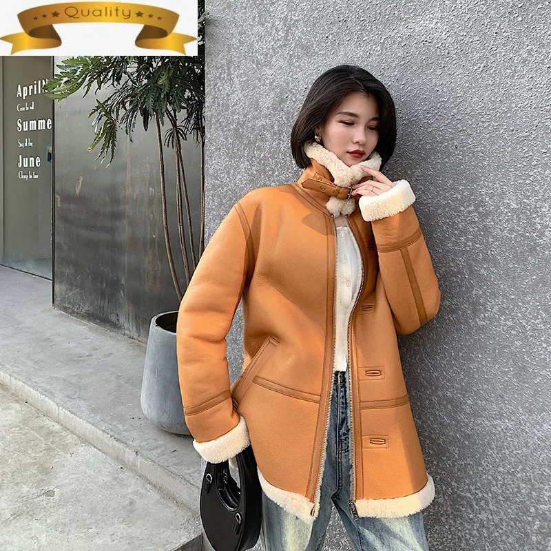 

Natural Coat Real Fur Fur Sheep Shearling Jacket Women 2021 Genuine Leather Jackets for Women Sheepskin Coat KY20211-141 KJ7411