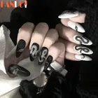 24 шт.компл. искусственные ногти в стиле панк со змеиным узором черные белые готические искусственные ногти для наращивания Советы Инструменты для маникюра