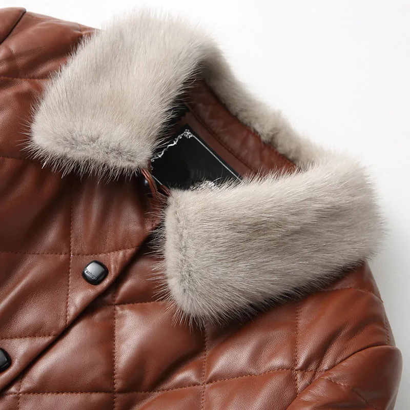 

Real Sheepskin Coat 2021 For Women Genuine Leather Jacket Long Winter Women's Down Jackets Mink Fur Collar 27290 WYQ1195