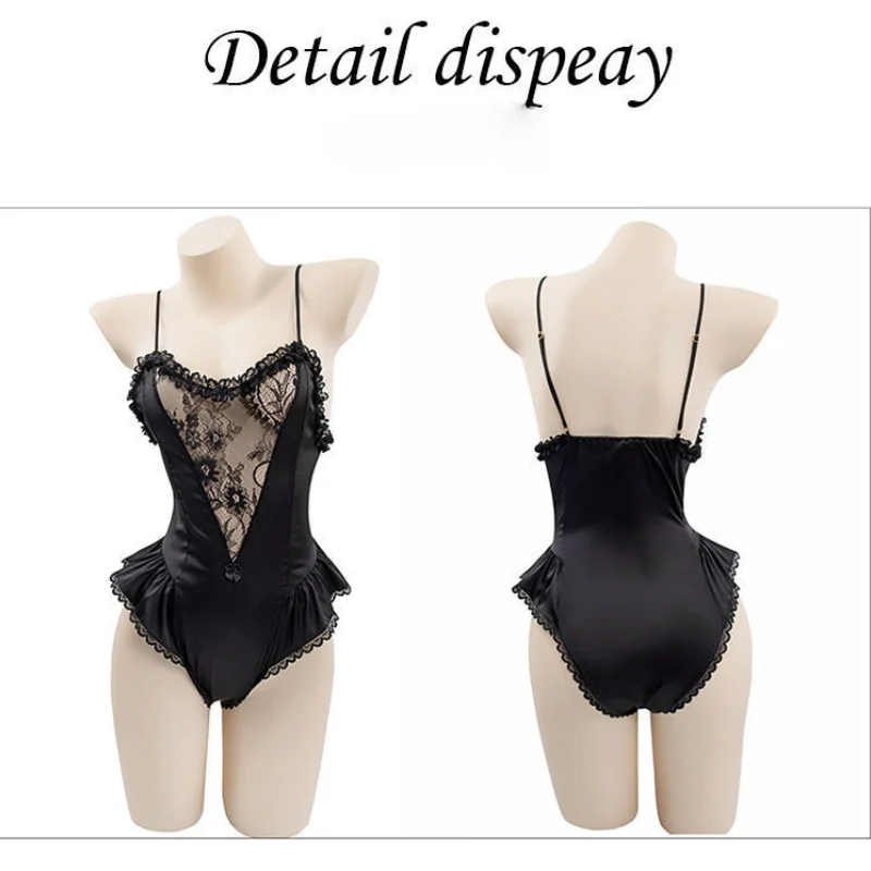 

Fashion Ladies Deep V Lace Bodysuit Floral Silk Surface Hollow Lace Ladies Underwear Comfortable Sling One-piece Sexy Bodysuit