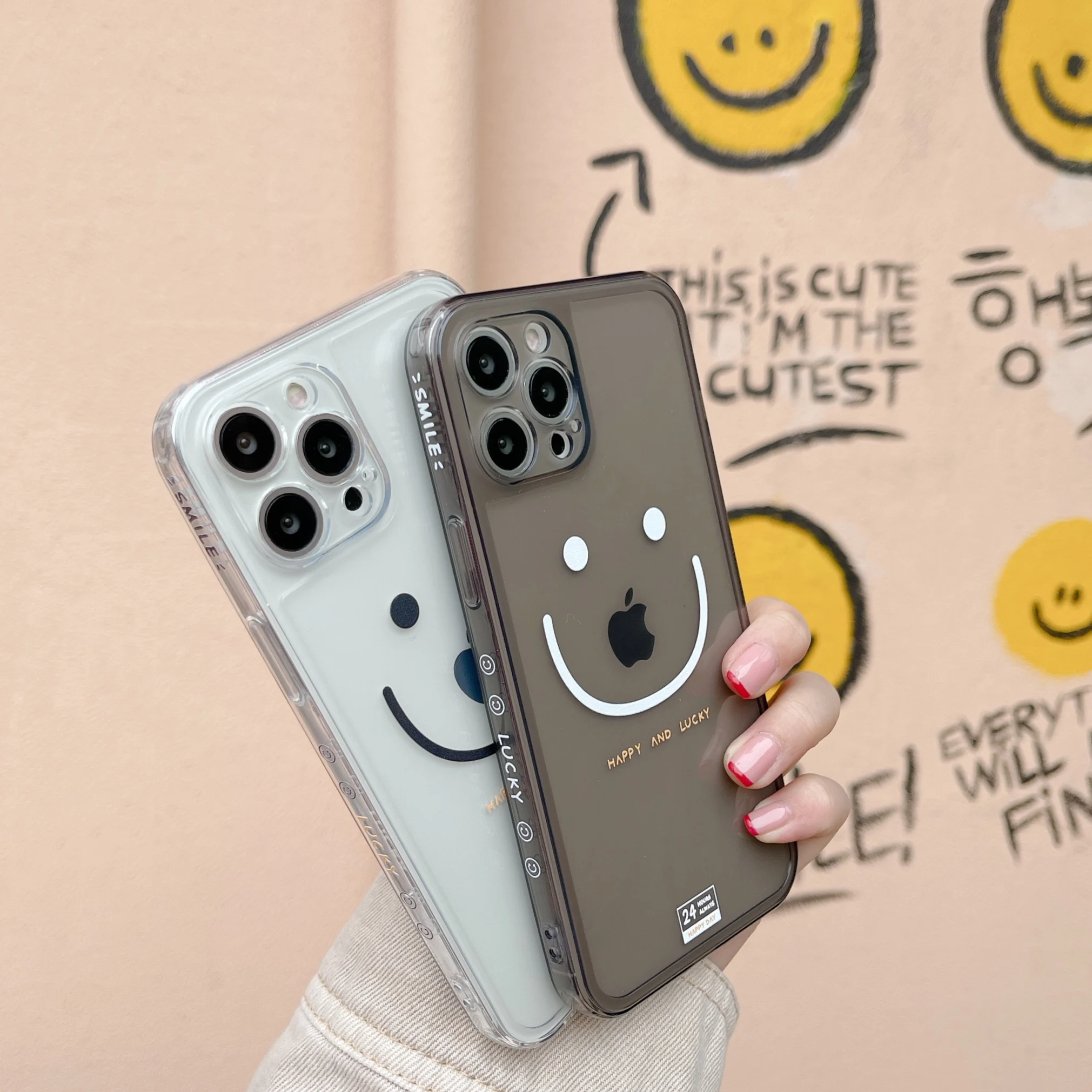 

Transparent TPU Smiley phone protection case for iPhone 11 12 pro Max x xs max xr 7 8 p cover anti drop lucky Cartoon soft shell