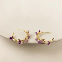 fashion purple crystal freshwater pearl earrings circle for women girls pendientes arabescos gold round flower small earrings