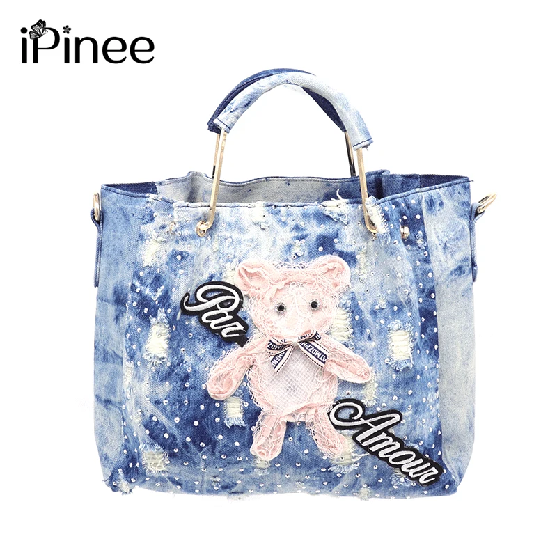 

iPinee New Arrive Bucket Bags Washed Denim Handbags Famous Brand Design Women Messenger Bags Fashion Women Bags