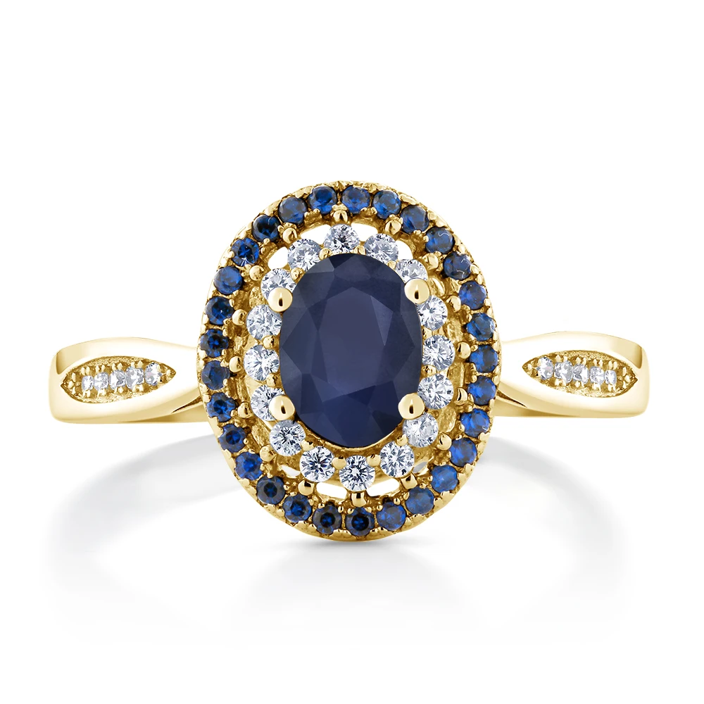 GemStoneKing 1 62 Ct ОВАЛЬНЫЙ натуральный синий сапфир 18K желтое золото покрытое Серебро