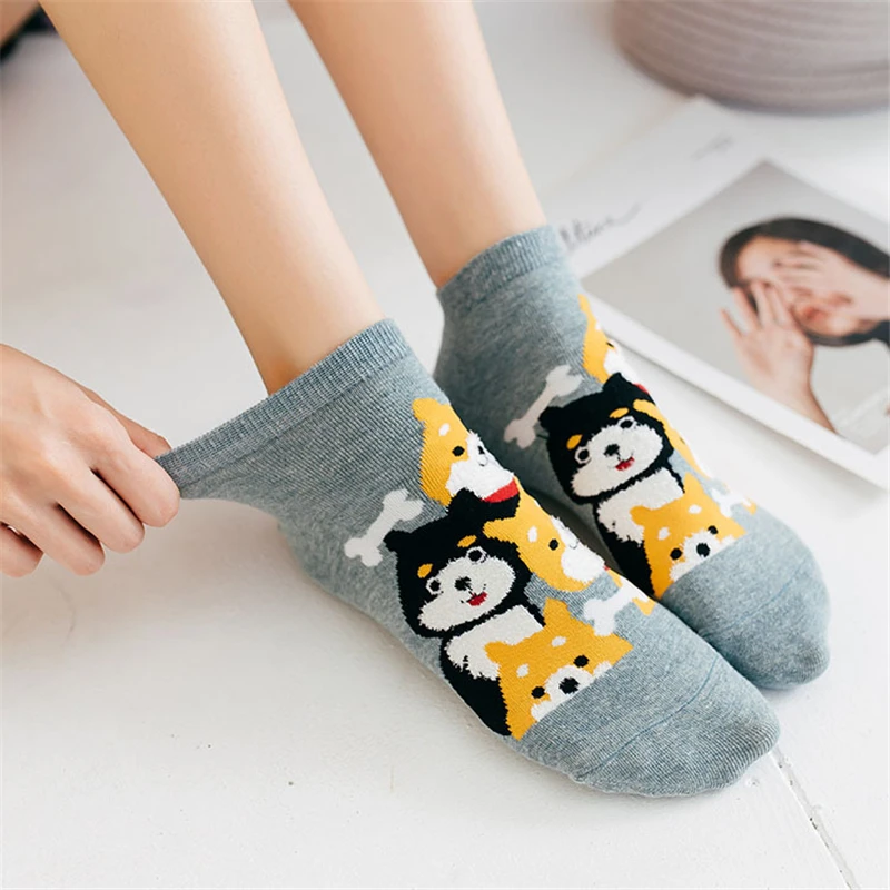 Cute cartoon shiba feather decorated ankle socks girls funny fox dog chick cat rabbit short unisex animal sox Dropship | Женская одежда