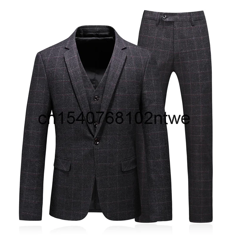 

Мужской Клетчатый костюм-тройка, осень 8632