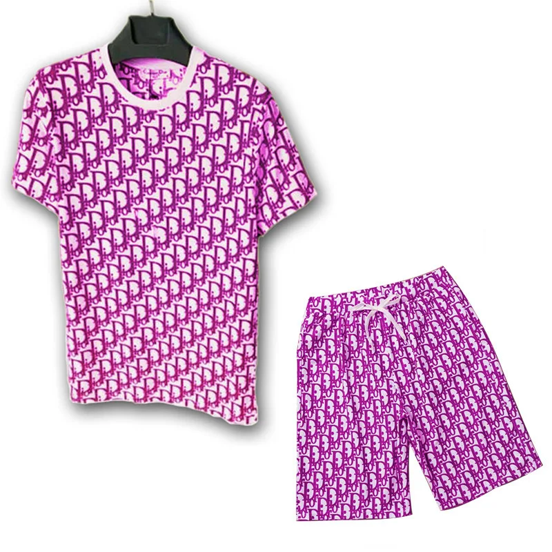 

Summer New 2021 Men's Casual Short-Sleeved Shorts Sports Suits Trendy Self-Cultivation Letter Printing Round Neck Short Sleeves