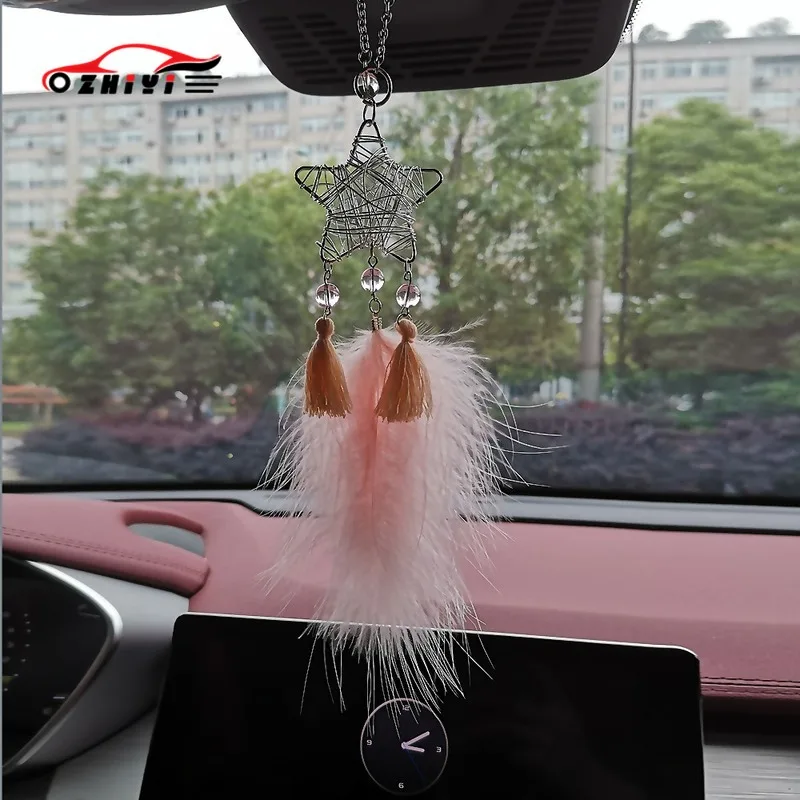 

Car decoration accessories hollow star feather auto rear view mirror hanging ornament creative wall interior decoration pendant