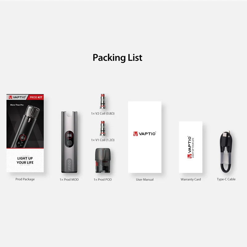 

VAPTIO PROD KIT with 2 ml Pod 700 Built-in Battery Color Screen Mod 20W E Cigarette Vape Pen Vaporizer Kit