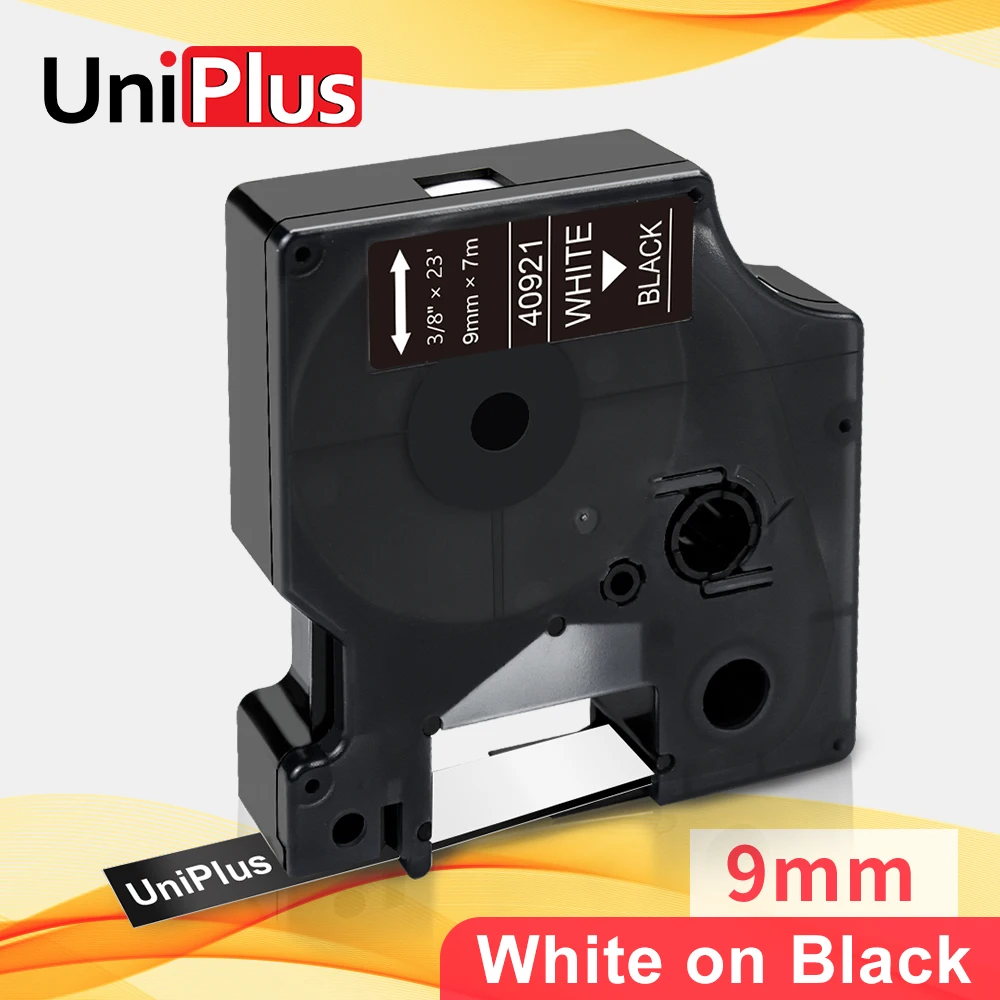 UniPlus 9 мм ленты для этикеток 40921 совместимы с Dymo D1 LM PNP LM360D LabelPoint 200 Белый на черном