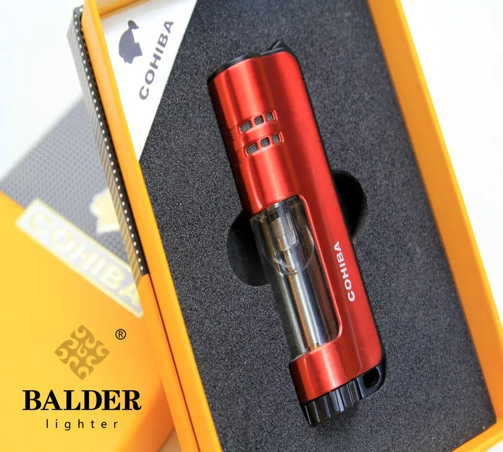 

COHIBA Windproof Powerful Triple Torch Lighter BBQ Jet Gas Cigar Lighter Turbo Metal Kitchen Cigar Spray Gun Outdoor Gadgets Man