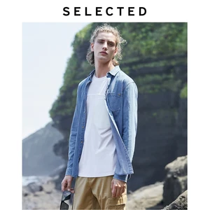 Мужская джинсовая рубашка с длинным рукавом, 100% хлопок