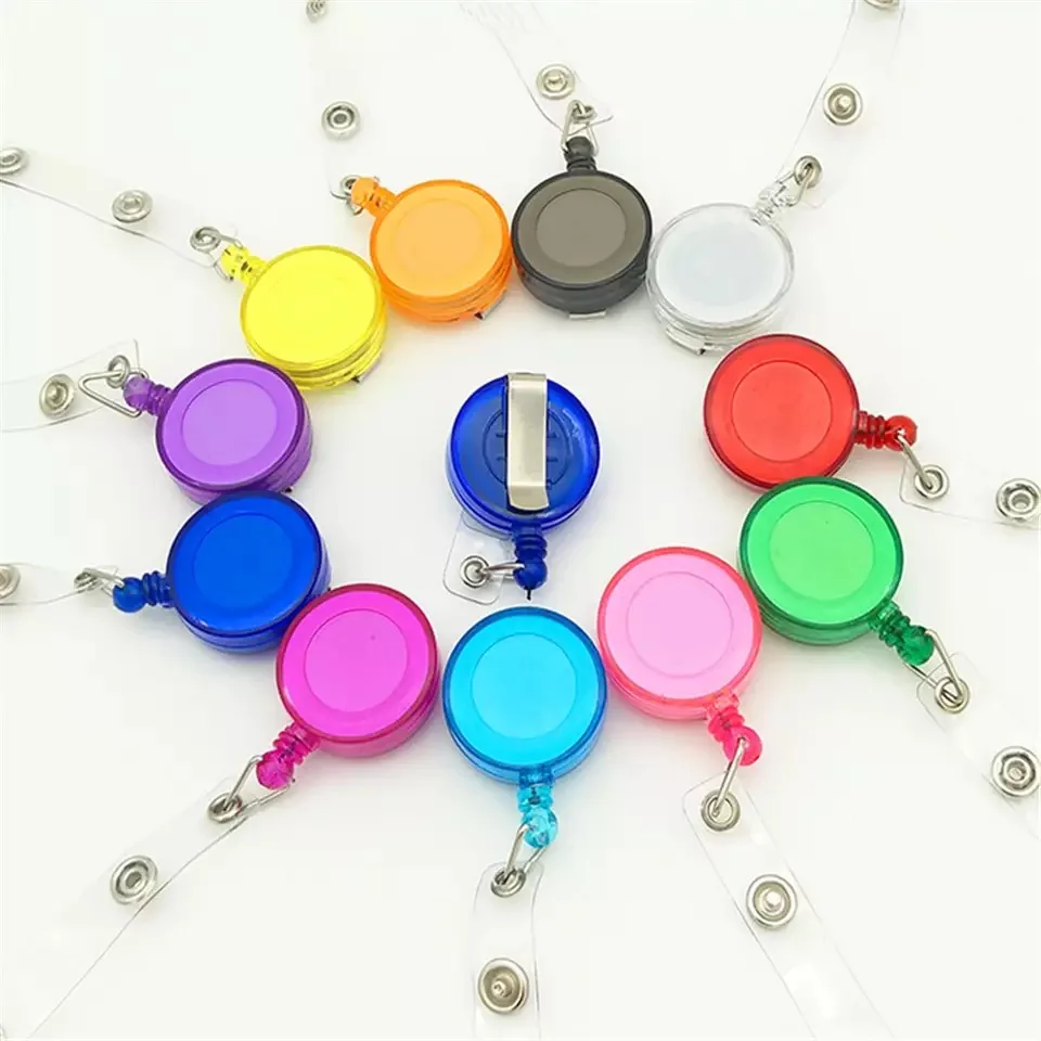 

10pcs Colour Retractable Pull Badge Reel Zinc Alloy Plastic lanyards ID Name Tag Card badge holder Reels Key Ring Chain Clips