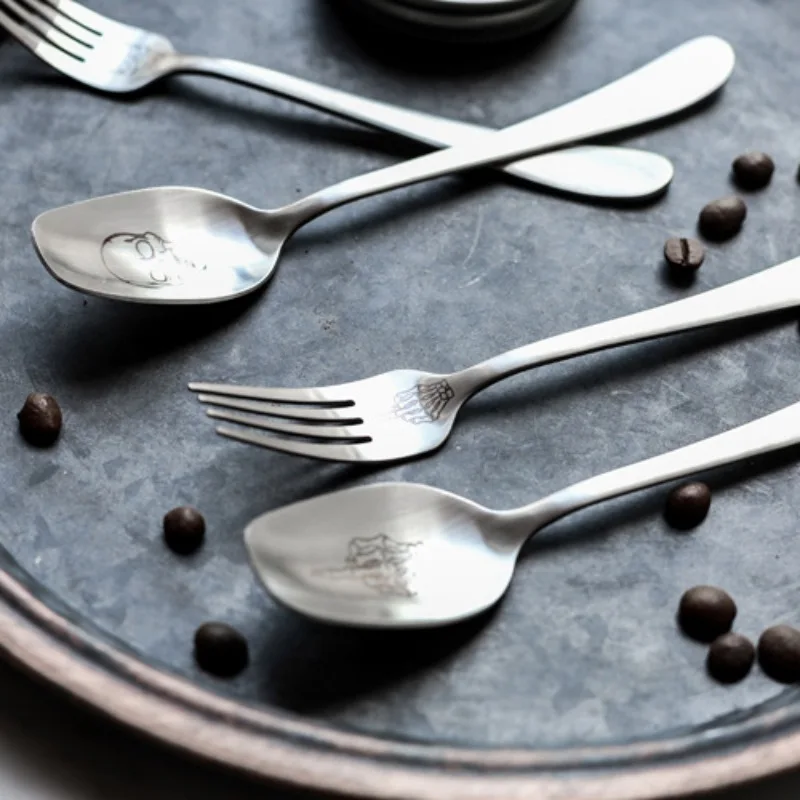 2020 Скелет Череп напечатанная ложка вилки нержавеющая сталь кофейная Западная
