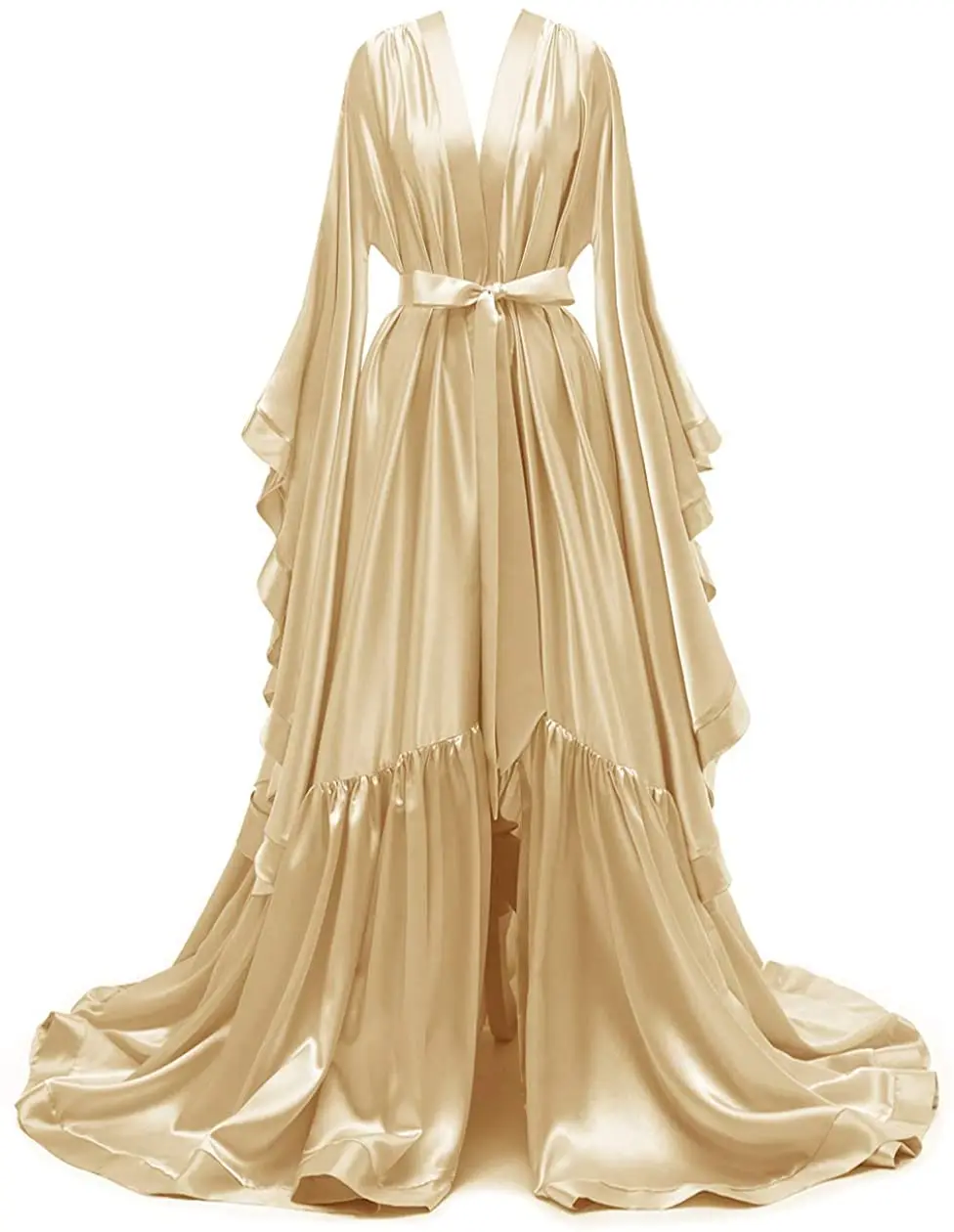 Long Bridal Robes Shiny Silk Satin Bridesmaid Wedding Bachelorette Party Nightgown Bathrobe