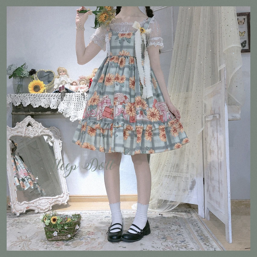 Женское летнее платье в клетку с принтом подсолнуха и листьями лотоса