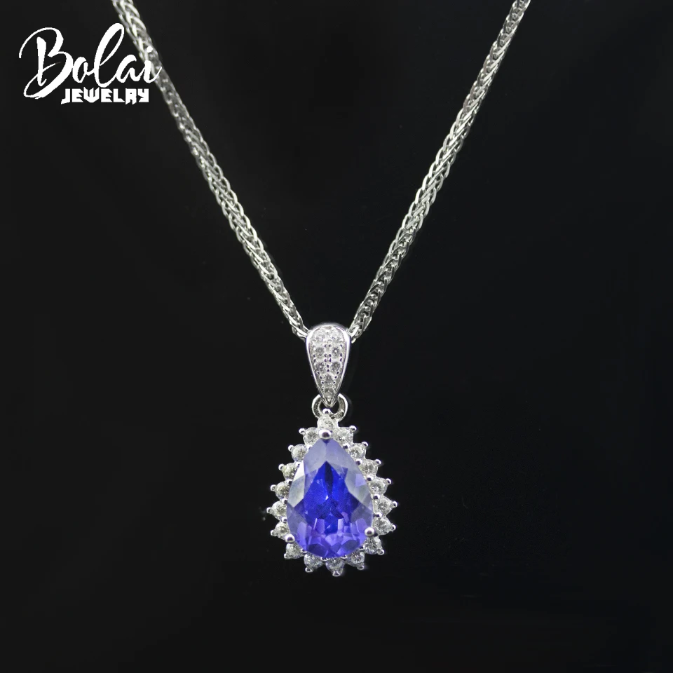 Цепочка с подвеской из серебра 925 пробы танзанитом|Подвески| |