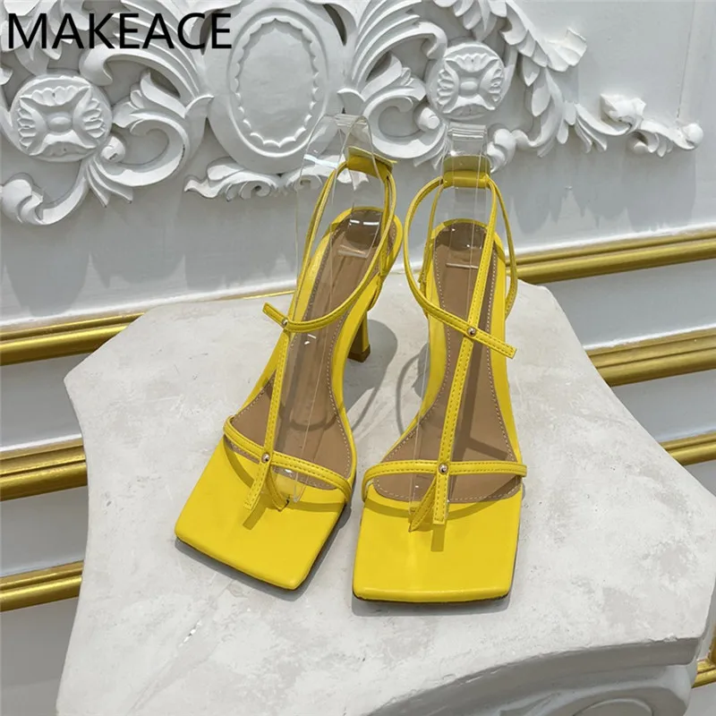 

New Rome High Heel Women Sandals Square Clip-on Toe Party Dress Sandals Sexy Ankle Strap Women Shoes Real Leather Sandals 2021