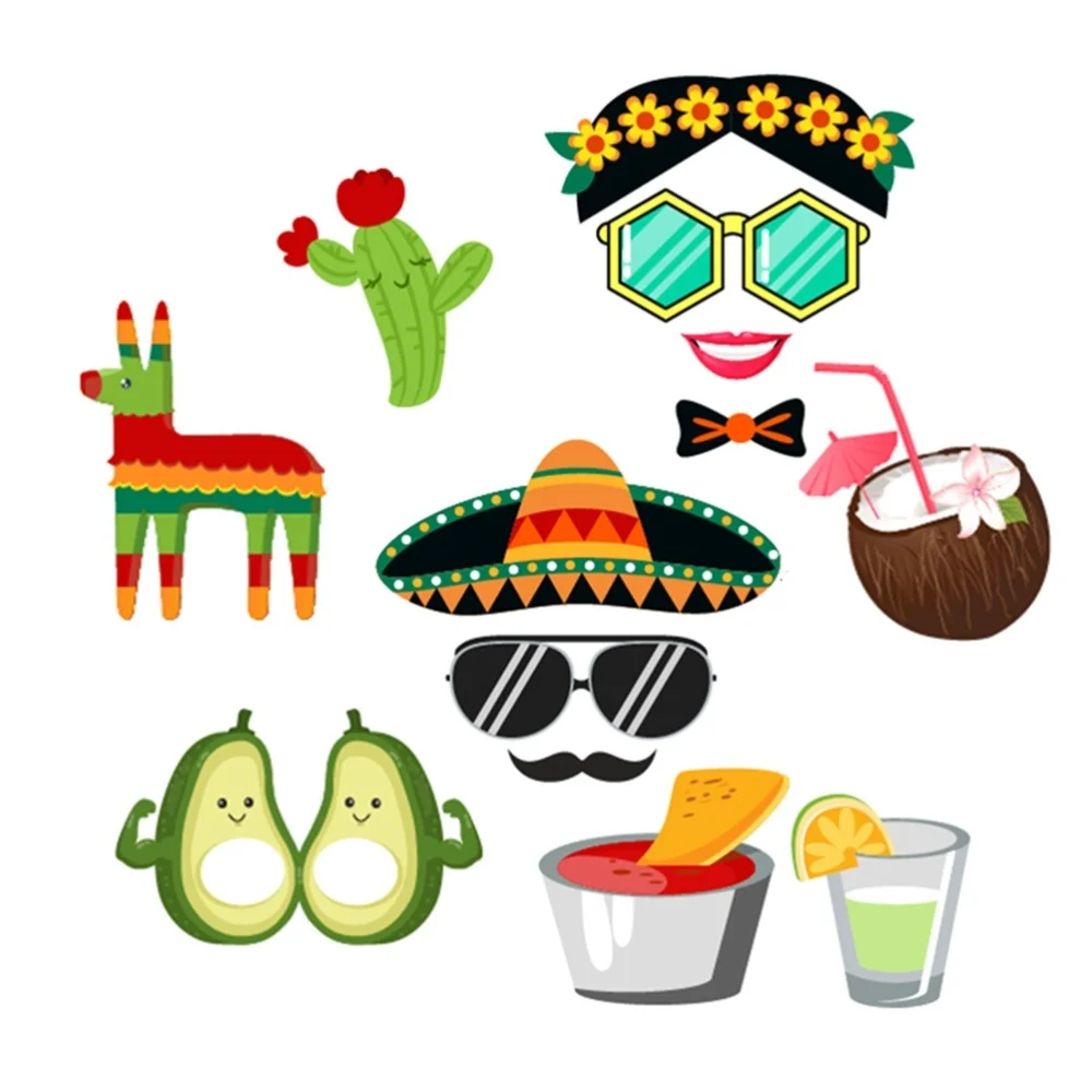 

44pcs Mexico Party Photo Prop Funny Decor Prop for Carnival Festival Party