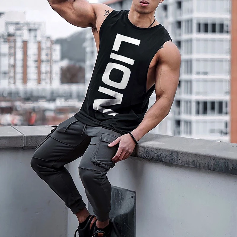 

Men Gyms Fitness Workout Cotton Sleeveless Casual Stringer Singlet shirt Clothing Male New Bodybuilding Tank Tops Male Vest Top