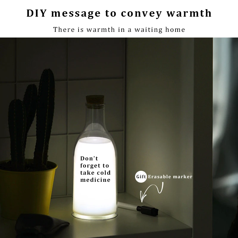 

USB Rechargeable Night Light Creative Milk Bottle LED Gift Lamp Timing Kid Bedroom Bedside Lamps Holiday Decoration Nightlight